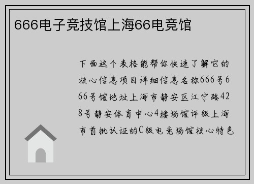 666电子竞技馆上海66电竞馆